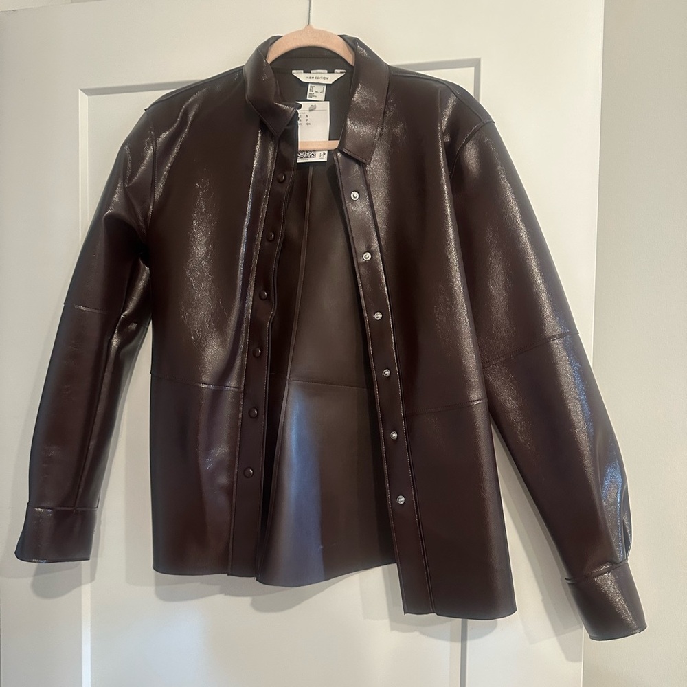 H&M Dark Brown Leather Shirt Jacket Classic Design